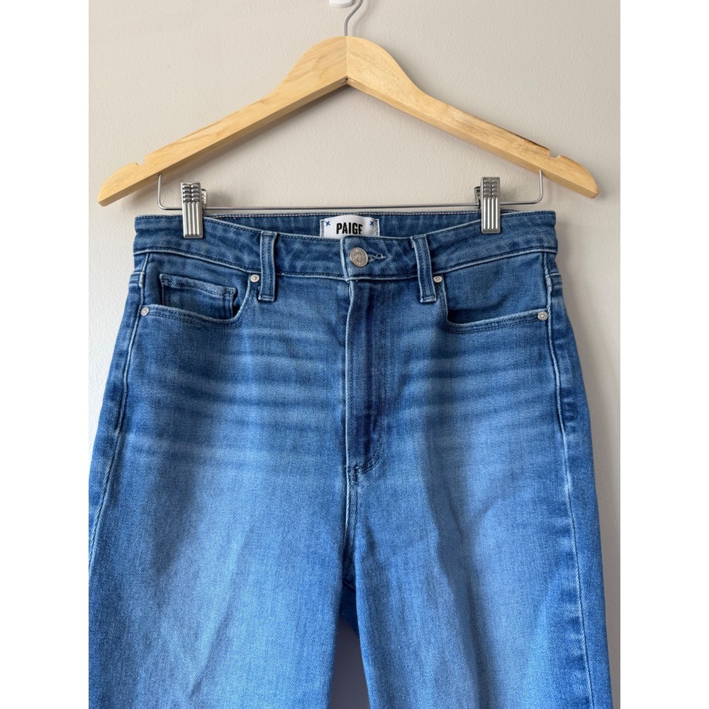 PAIGE Claudine High Rise Ankle Flare Jeans Medium Blue Raw Hem Size 29 - Picture 2 of 13